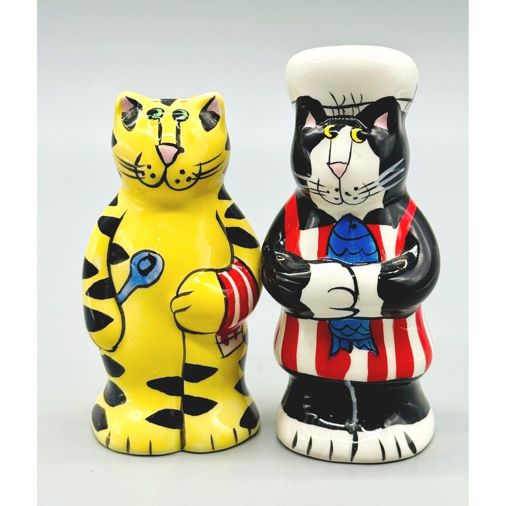 Catzilla Big On Cats Chef Cats Ceramic Salt Pepper‎ Shaker Set Candace Reiter